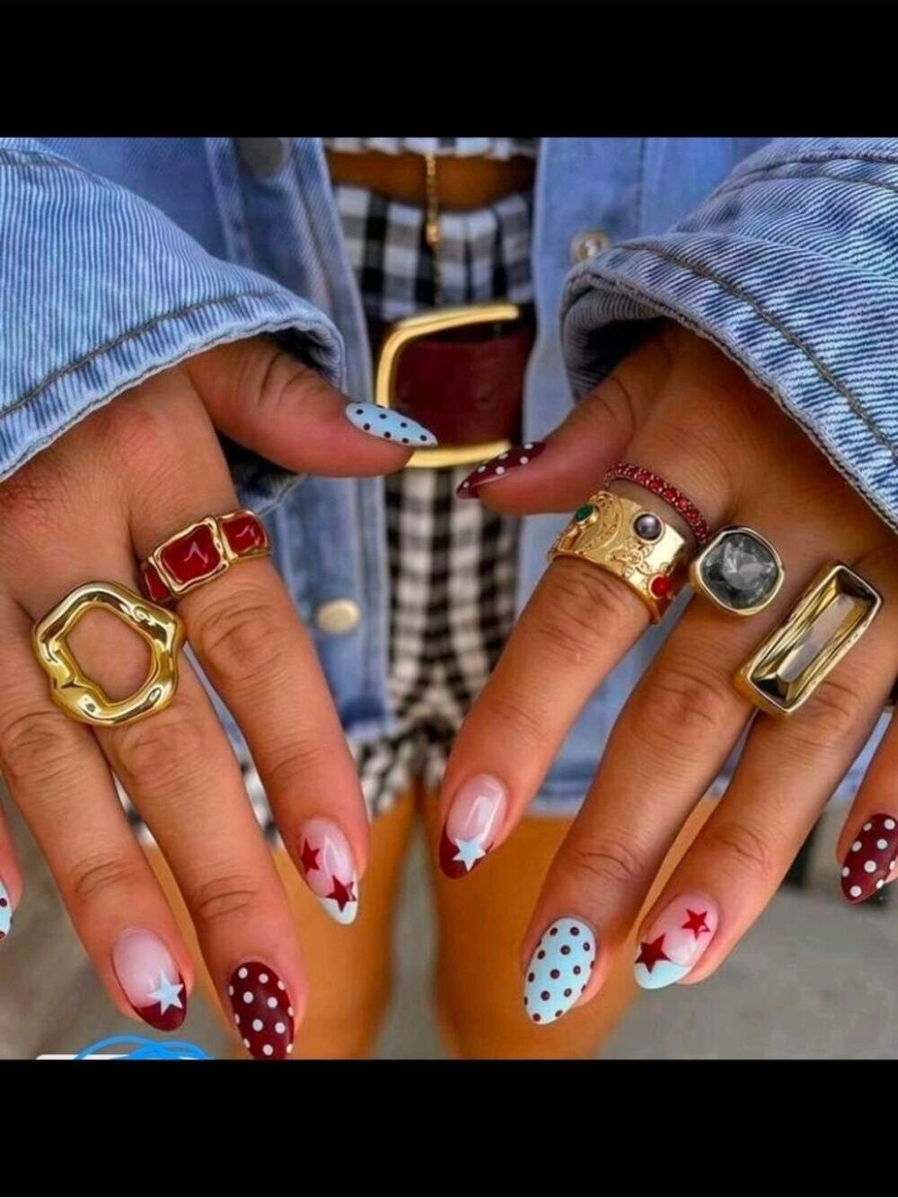Gold Statement Rings Set Red Black Accents Women Jewelry